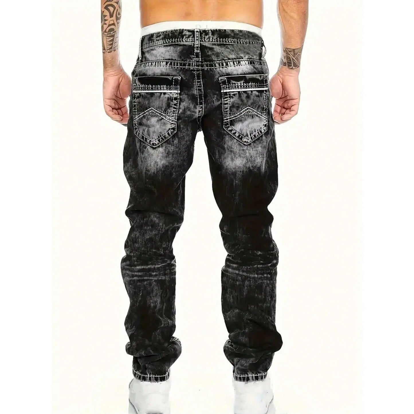 👖 50% RABATT 🔥 | Herr Stretchjeans – Raka Ben, Vintage-tvättad & Hip-hop Stil