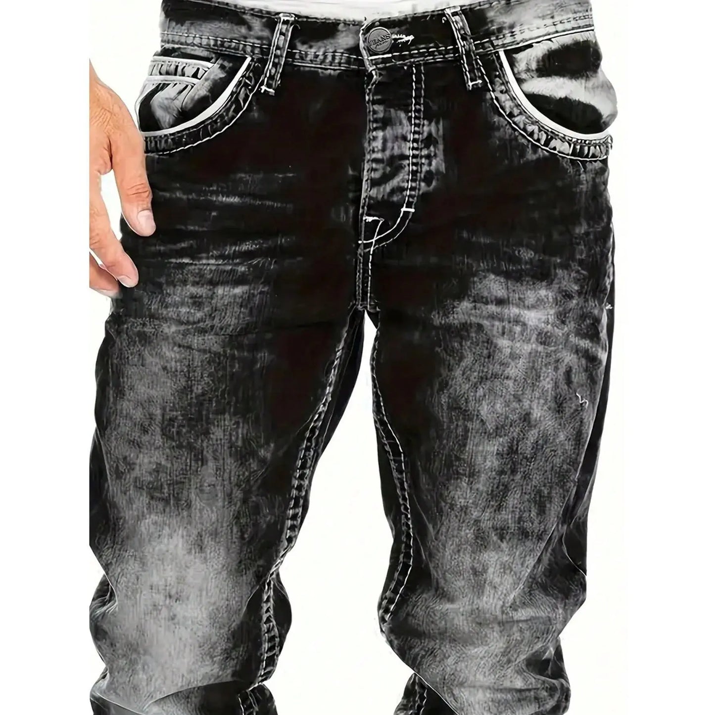 👖 50% RABATT 🔥 | Herr Stretchjeans – Raka Ben, Vintage-tvättad & Hip-hop Stil
