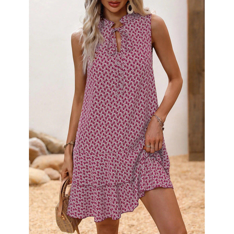 👗 50 % RABATT! 🎉 Klänning med rosett & grafiskt mönster – lekfull, chic & perfekt för kontor, middag & afterwork ☕