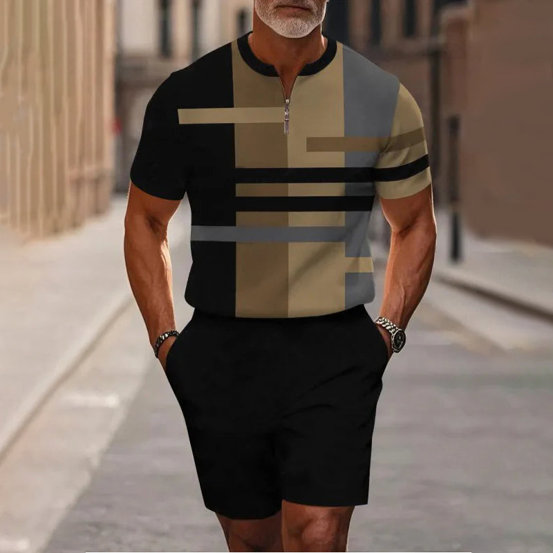 🔥60% RABATT🔥Herrset med skjorta och shorts med dragkedja