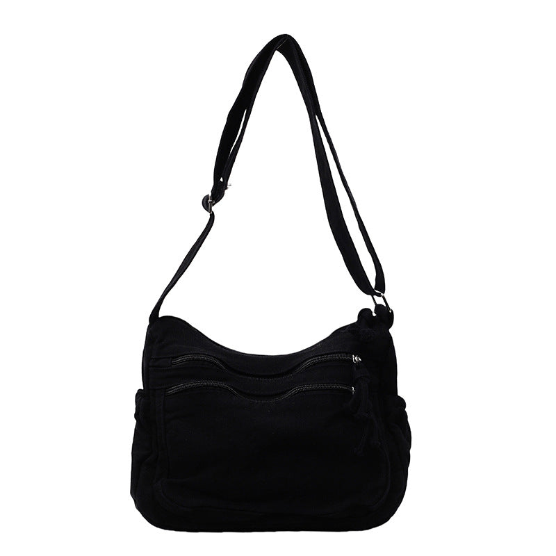 Canvasväska med flera fickor 🎒 Lätt och slitstark, justerbar axelrem, kan bäras som axelväska eller crossbody-väska 👜