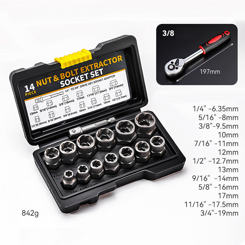 🔩 50% RABATT NU! 🛠️ Skadad Skruv- och Bultutdragarsats – Krommolybdenstål, Spiralflöjt & 3/8" Drivning – Tar Bort Rundskurna, Rostade & Avbrutna Bultar ✨