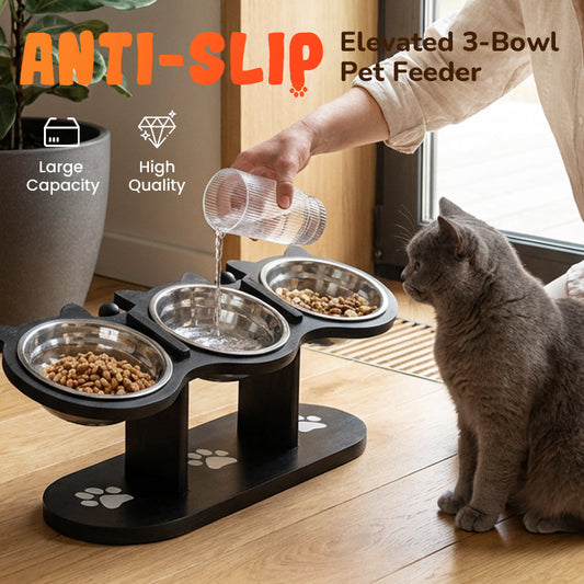 🔥🎁Nyhet 50 % RABATT🔥Upphöjd hund- och kattmatskål med 3 skålar – halkfri och stabil 🐾🥣
