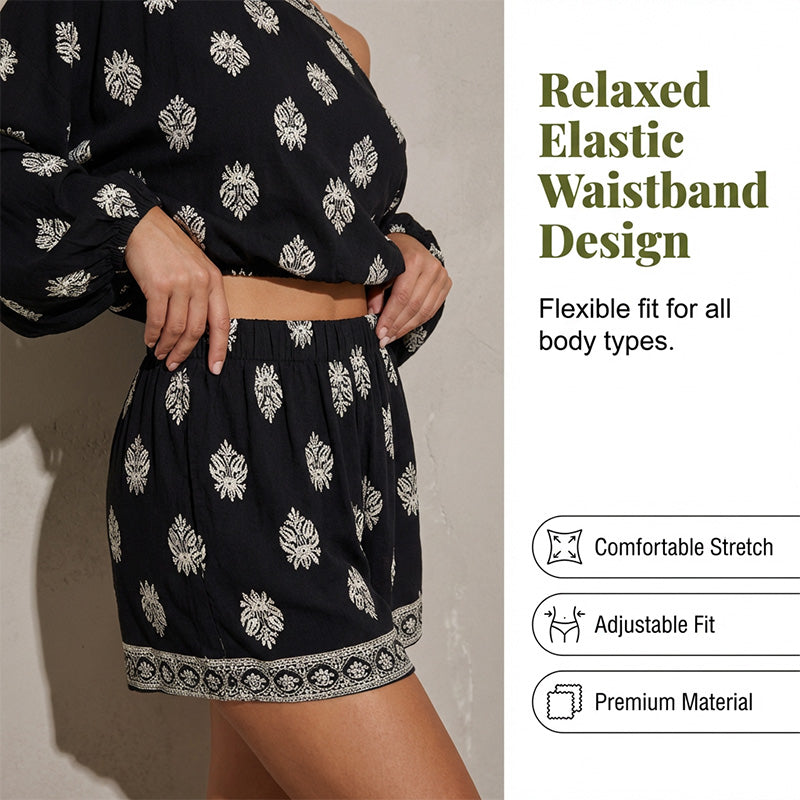 🌴 50% RABATT NU!👙 Böhemsik Off-Shoulder Jumpsuit Set – Vintage Tryck & Fickor – Avslappnad Semesterklänning 📸