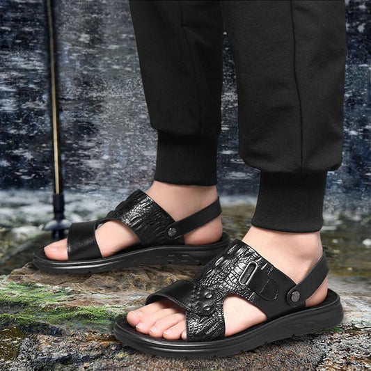 👞 50% RABATT! 🔥 Sandaler för män i koskinn med dubbla användningsområden och ventilerande hål – Andningsbara, halkfria & perfekta för strand eller vardagsbruk ☀️