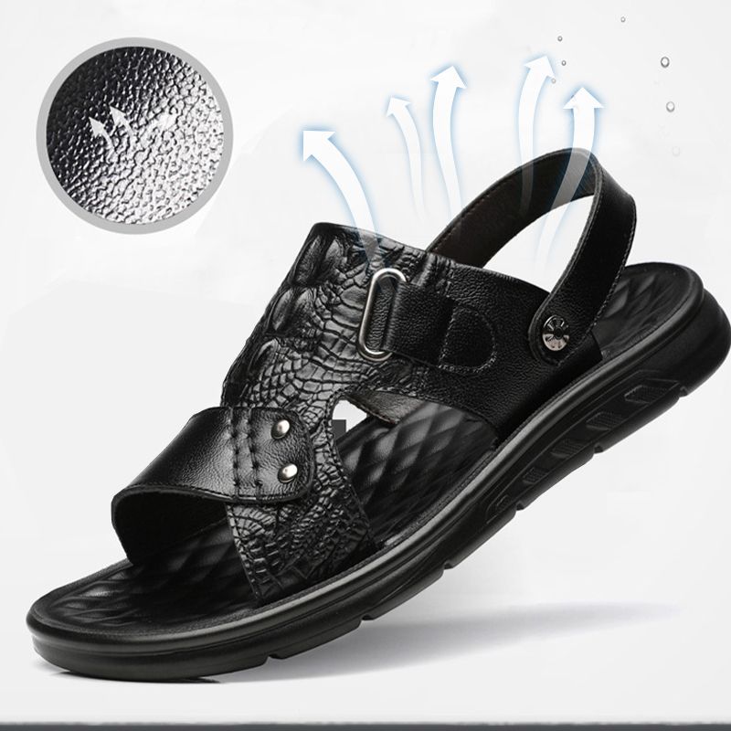 👞 50% RABATT! 🔥 Sandaler för män i koskinn med dubbla användningsområden och ventilerande hål – Andningsbara, halkfria & perfekta för strand eller vardagsbruk ☀️