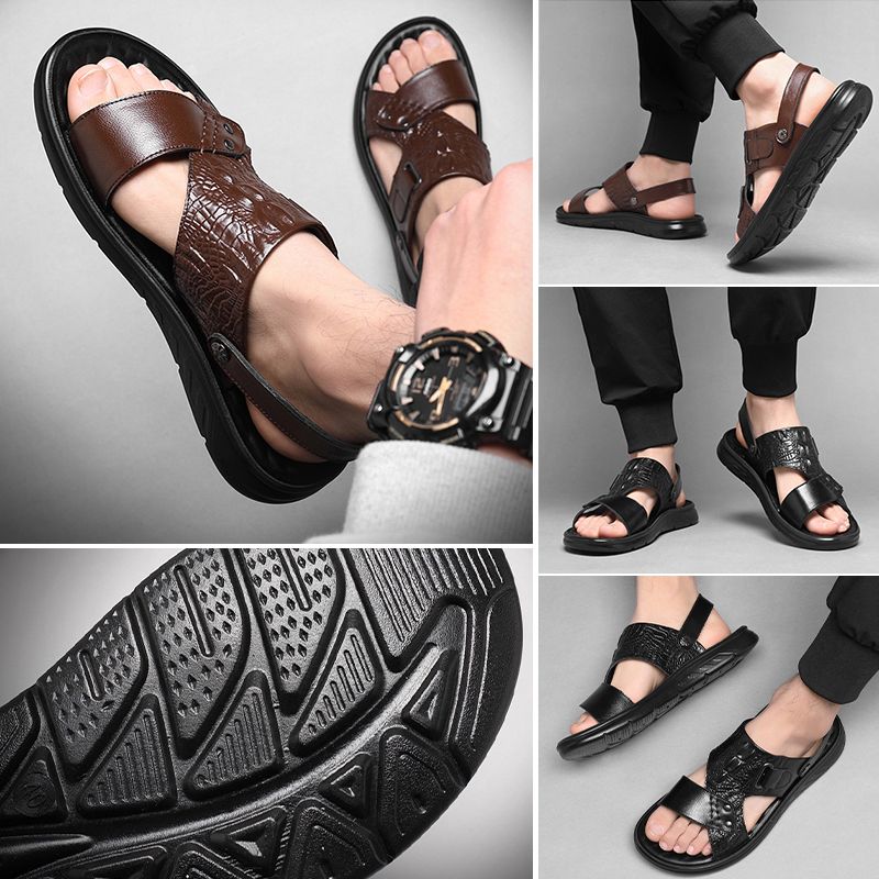 👞 50% RABATT! 🔥 Sandaler för män i koskinn med dubbla användningsområden och ventilerande hål – Andningsbara, halkfria & perfekta för strand eller vardagsbruk ☀️