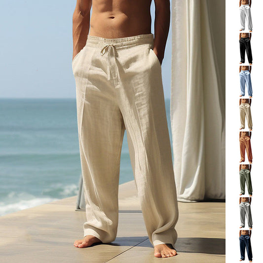 👖 50% RABATT 🌿 | Lediga Linnebyxor för Herr – Rak Ben & Dragsko i Midjan