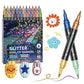Dubbeländsglittermarkörer – penselspets + fin spets, vattenbaserad & giftfri, 12–48 färger ✨🎨
