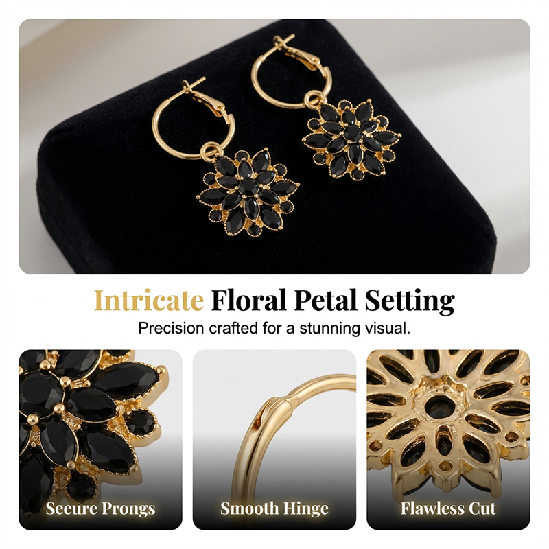 🌹 50 % RABATT JUST NU! 🖤 Svarta blommiga hängeörhängen – elegant design, lätta och perfekta till festklädsel eller för en sofistikerad vardagslook ✨