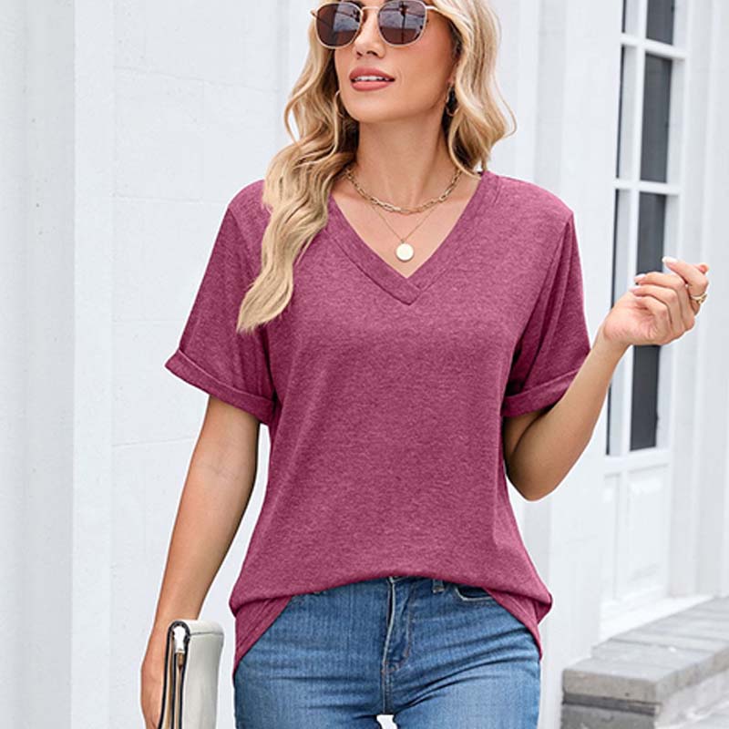 👚 50% RABATT! 🌸 Dam V-ringad Kortärmad Casual T-shirt – Andningsbar, Lätt & Perfekt För En Avslappnad Sommarlook ☀️