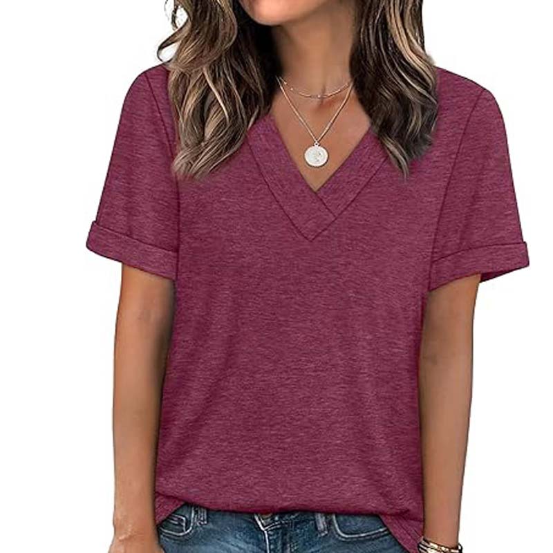 👚 50% RABATT! 🌸 Dam V-ringad Kortärmad Casual T-shirt – Andningsbar, Lätt & Perfekt För En Avslappnad Sommarlook ☀️
