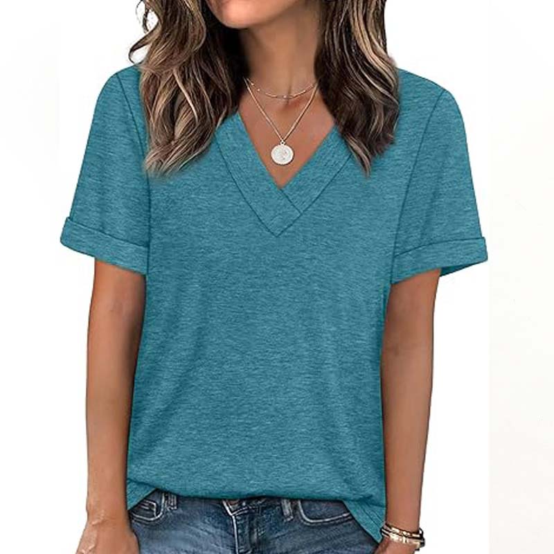 👚 50% RABATT! 🌸 Dam V-ringad Kortärmad Casual T-shirt – Andningsbar, Lätt & Perfekt För En Avslappnad Sommarlook ☀️