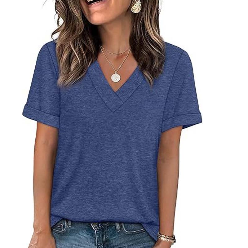 👚 50% RABATT! 🌸 Dam V-ringad Kortärmad Casual T-shirt – Andningsbar, Lätt & Perfekt För En Avslappnad Sommarlook ☀️