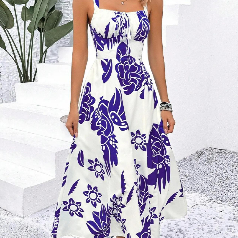 👗50% RABATT NU! 🌺 Floralt Spagettiband Klänning – Smockad Rygg, A-Linje & Lättvikt – Ansträngningslös Sommarstil 🌼
