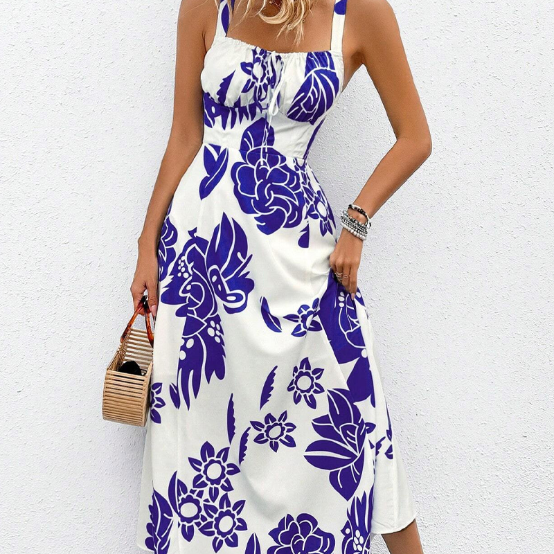 👗50% RABATT NU! 🌺 Floralt Spagettiband Klänning – Smockad Rygg, A-Linje & Lättvikt – Ansträngningslös Sommarstil 🌼