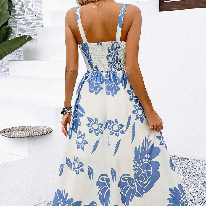 👗50% RABATT NU! 🌺 Floralt Spagettiband Klänning – Smockad Rygg, A-Linje & Lättvikt – Ansträngningslös Sommarstil 🌼