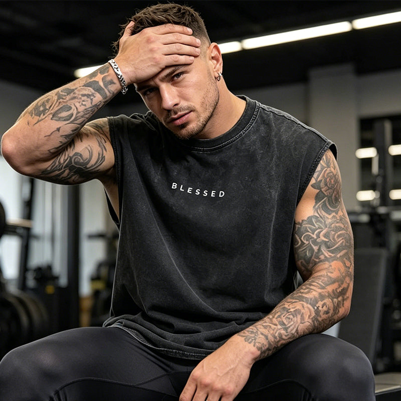 🏋️ 50% RABATT NU! 💪 Vintage Tvättad Löst Passande Gym Muscle Tröja – Andningsbar & Stilren ✨