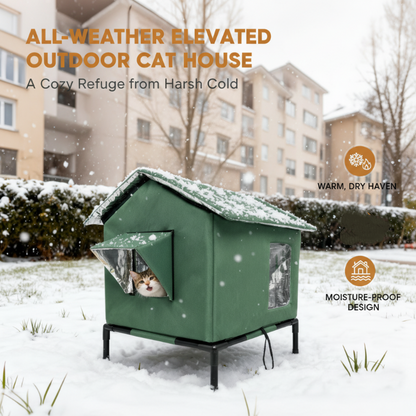 🐈 50 % RABATT NÅ! ☔ Allværs, forhøyet utendørshus for katter – vanntett, isolert og sammenleggbart – perfekt for utekatter hele året 🏠