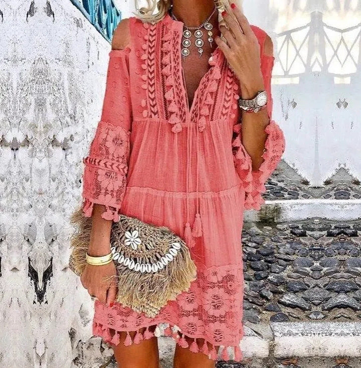 👗 50% RABATT NU!🌸 Dam Lös Bomull Linne Broderad Klänning – Andningsbar & UV-skydd – Sommar Essential ☀️