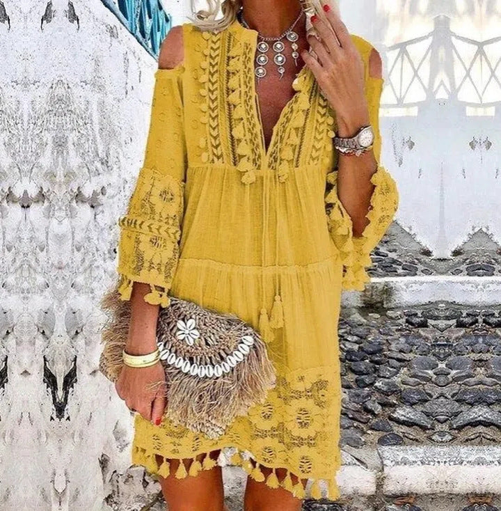 👗 50% RABATT NU!🌸 Dam Lös Bomull Linne Broderad Klänning – Andningsbar & UV-skydd – Sommar Essential ☀️