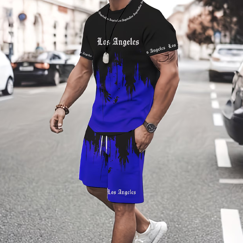 👕50 % RABATT NU! 🔥Mäns grafiska tryck T-shirt och shorts uppsättning – Mjukt tyg, iögonfallande design & Perfekt för sommardagar ☀️
