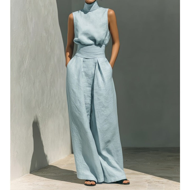 👗 50 % RABATT UNDER BEGRÄNSAD TID! ✨ 2-delat set med topp och byxor med vida ben – hög hals, insnörd midja, fjäderlätt 🌿