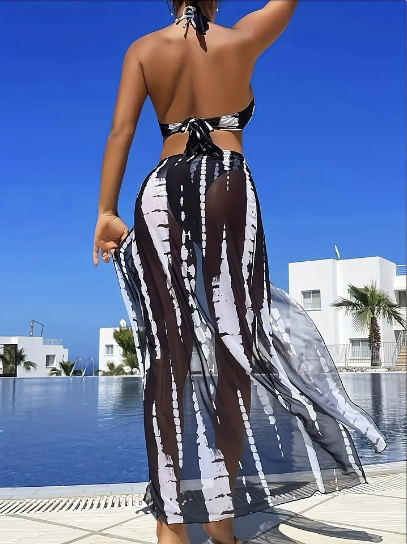 👙 TIDSBEGRÄNSAD 50% RABATT! ✨ Randig Tvådelad Baddräkt – Knythalter, Ringdetalj, Hög Sträckbarhet 🌊