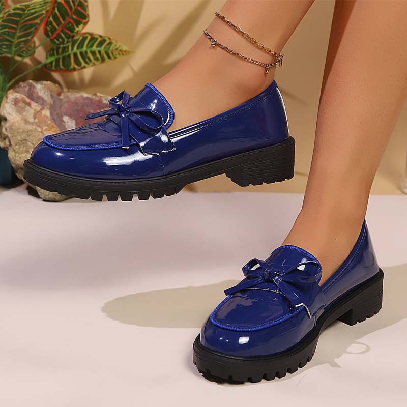 👞 50% RABATT NU! ✨ Loafers med rosett i lackläder för damer – Glansigt & Elegant – Stabil klack & Bequem 🎀