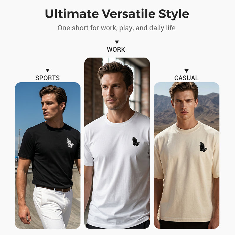 🙏 T-shirt med motiv av en man som ber med händerna ihop ✨