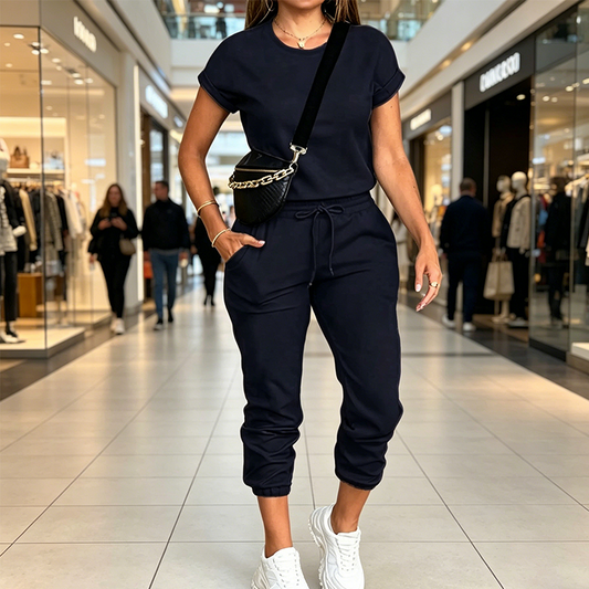 👚 50% RABATT NU!🌿 Bekvämt Tracksuit för Damer – Tvådelat Set med Fickor & Justerbar Dragsko – Andningsbart Polyester Loungewear i 8 Färger 🏃‍♀️