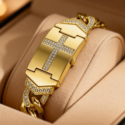 ✨50% RABATT NU!💎Elegant Kristallkors-klocka – Geometrisk Rektangulär Urtavla, Premium Metallarmband, Perfekt Present & Daglig Elegans