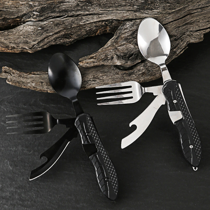 🍴 50% RABATT NU!🏕️ 4-i-1 Utomhus Fällbart Bestickset – Rostfritt Stål Multi-Tool – Kompakt Camping- & Vandringstillbehör 🎒