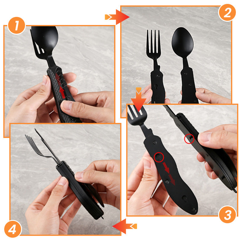🍴 50% RABATT NU!🏕️ 4-i-1 Utomhus Fällbart Bestickset – Rostfritt Stål Multi-Tool – Kompakt Camping- & Vandringstillbehör 🎒