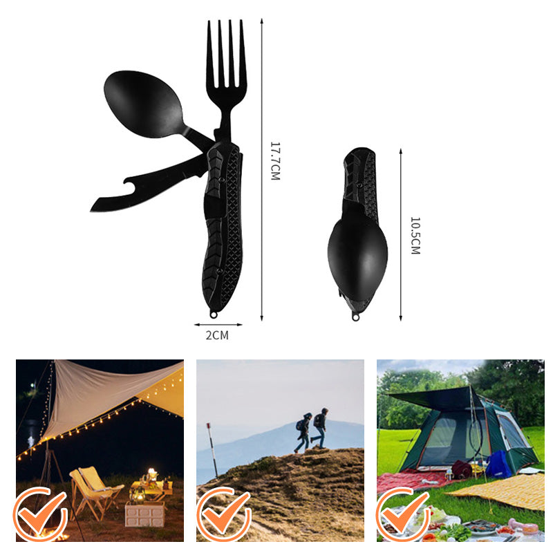🍴 50% RABATT NU!🏕️ 4-i-1 Utomhus Fällbart Bestickset – Rostfritt Stål Multi-Tool – Kompakt Camping- & Vandringstillbehör 🎒