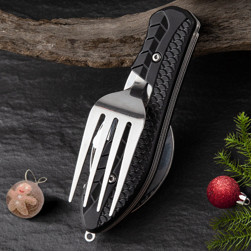 🍴 50% RABATT NU!🏕️ 4-i-1 Utomhus Fällbart Bestickset – Rostfritt Stål Multi-Tool – Kompakt Camping- & Vandringstillbehör 🎒