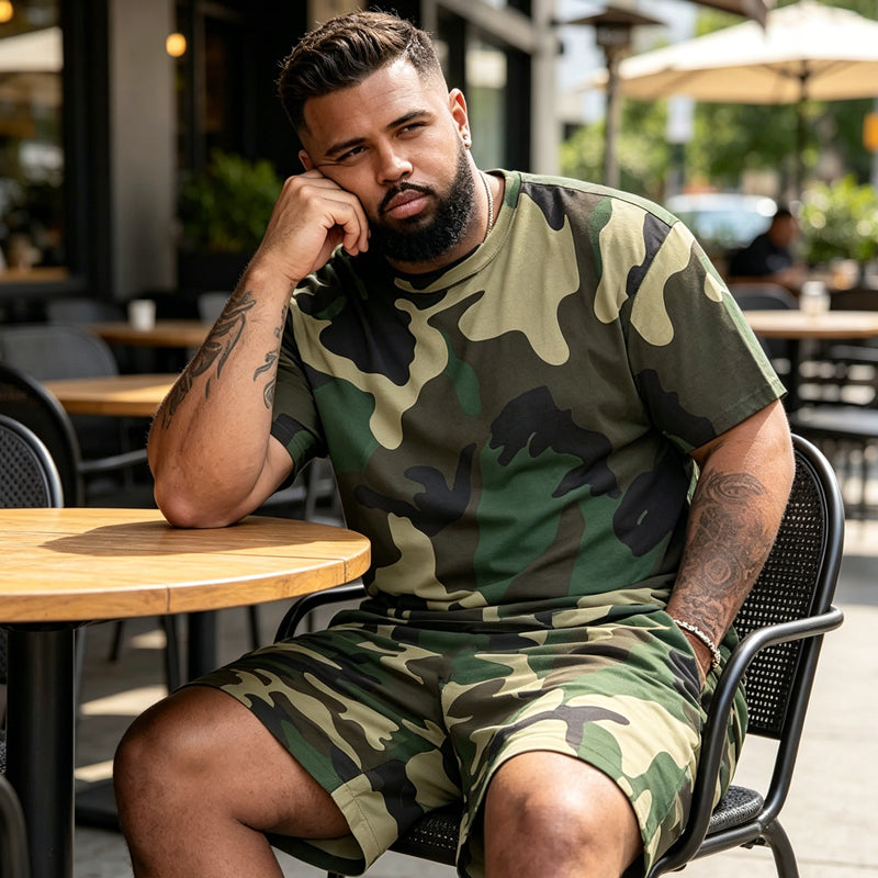 Herr Kamouflagetryckt T-shirt & Shorts Set