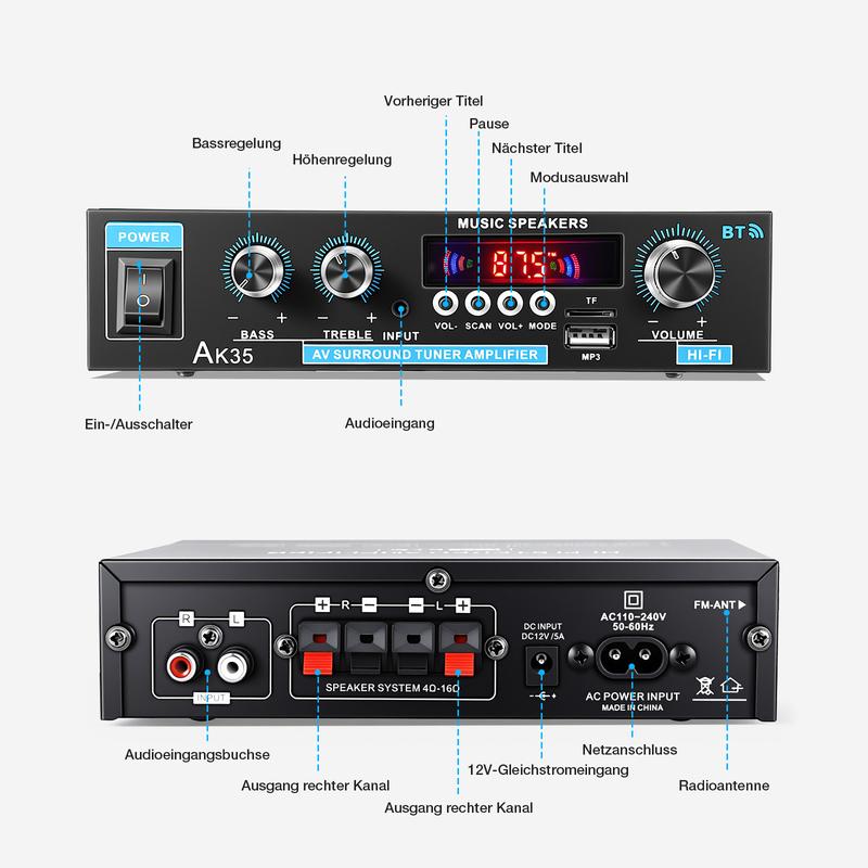 🔥50% RABATT! 🔥2-kanals 600 W mini-hifi-förstärkare med digital Bluetooth-ljud och FM-radio