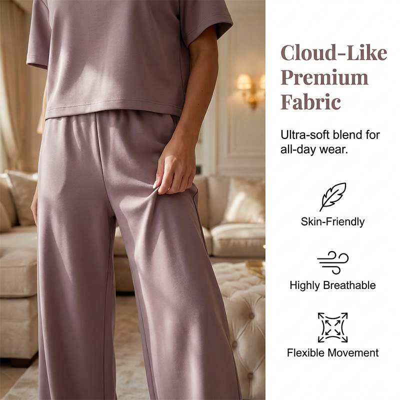 👚 BEGRÄNSAD TID: 50 % RABATT! ✨ Set med damtröja och byxor med vida ben – mjukt, andningsbart, hemma- och fritidskläder 🌿