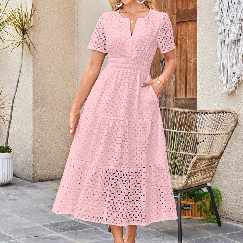 🍃 50% RABATT NU!✨ Dam Elegant V-ringning Öppen Spets Klänning – Romantisk & Andningsbar – Sommar Essential 🌸