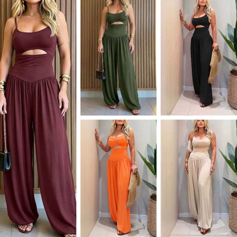 👗 50% RABATT NU!✨Sleeveless Cutout Wide-Leg Jumpsuit with Back Tie