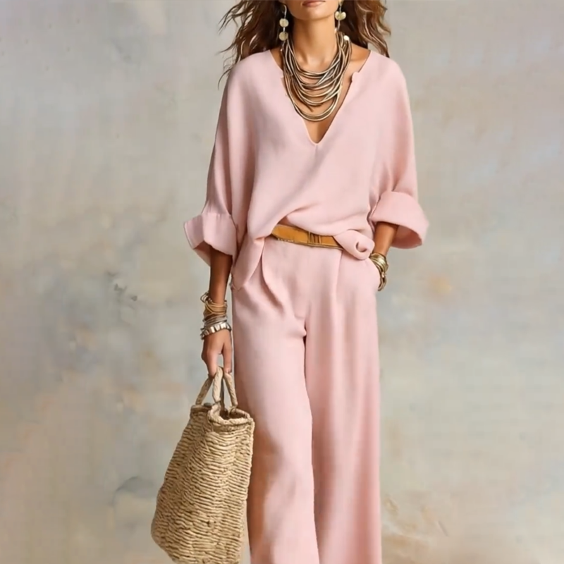 🍁2026 New Arrival👚👖 Chic Women’s V-Neck Top & Wide-Leg Pants Set – One Outfit, Zero Styling Stress