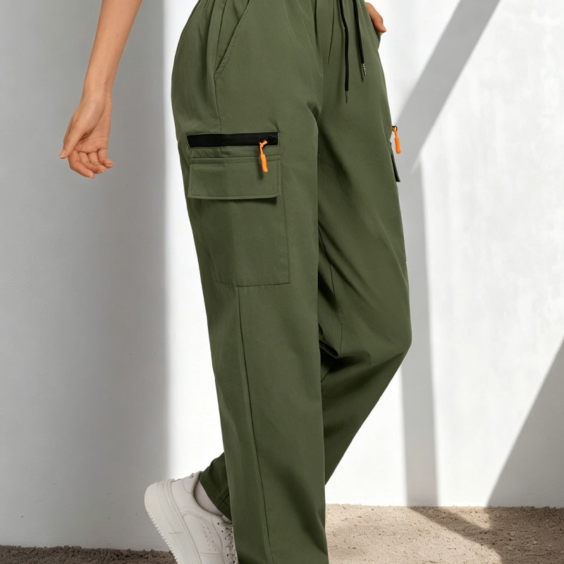 ⏰【Nyhet: 50 % rabatt】👖✨ Cargo-byxor för dam med dragsko och fickor – justerbar midja & gott om förvaring
