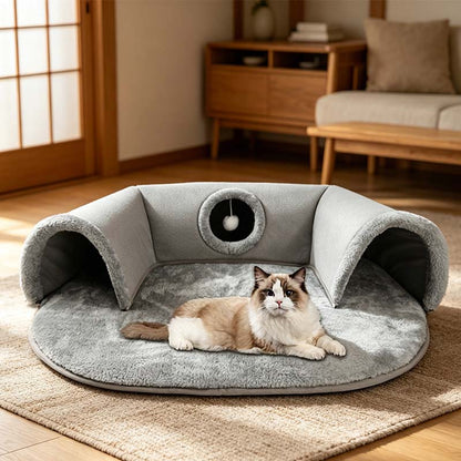 🔥 50% RABATT 🐱 2-i-1 plysch kattunnelsäng 🛏️ Mysig, hopfällbar & reptålig – perfekt för lek, vila & trygg sömn 🐾✨