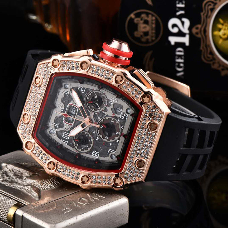 ⏳Begränsad tid 50 % Rabatt⏰Lyxbetonad herrklocka tunnformad modell strass diamanter⌚