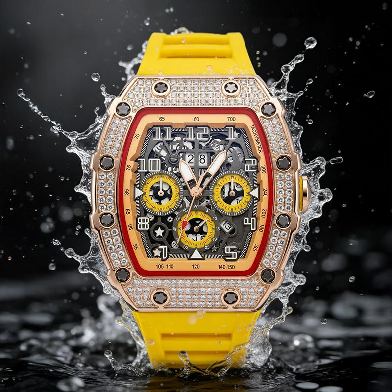 ⏳Begränsad tid 50 % Rabatt⏰Lyxbetonad herrklocka tunnformad modell strass diamanter⌚