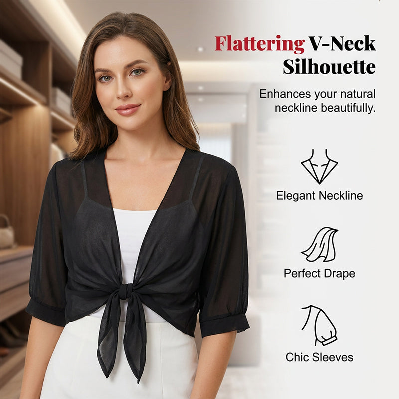 💖 Köp 1 få 1 gratis!🌿 Dam Chiffong Topp med Knytning – Genomskinlig, Croppad & Elegant – Sommar Lager Essential 👒