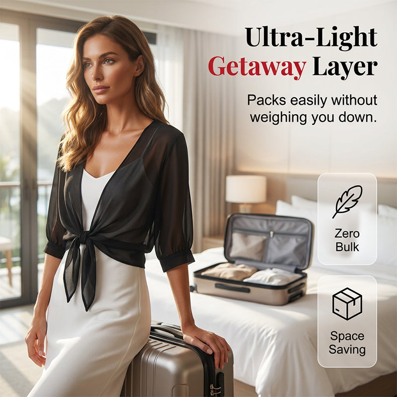 💖 Köp 1 få 1 gratis!🌿 Dam Chiffong Topp med Knytning – Genomskinlig, Croppad & Elegant – Sommar Lager Essential 👒