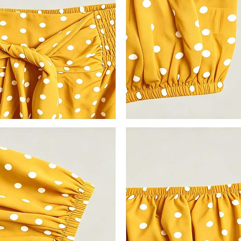 👒 50% RABATT NU! ✨ Damset med prickar och bar axel – Snygg hög midja & flödande – En sommar-essentiell look 🍋