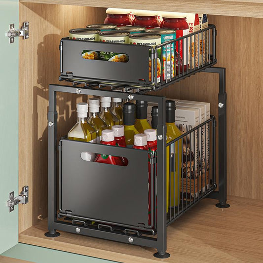 🗄️ 50% RABATT NU! 📦 Dubbelt Utdragbart Skåpställ – 5 Justerbara Höjder & 2 Hyllplan – Kolstål & Stor Kapacitet – Ingen Installation Krävs – Perfekt för Kök, Badrum & Kontor 🏠